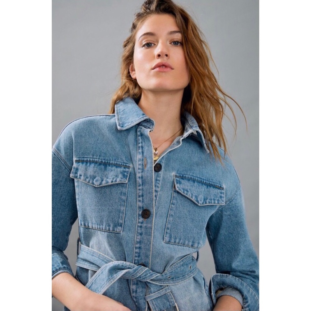 NWT ANTHROPOLOGIE BLAINE DENIM TRENCH COAT - Picture 2 of 9